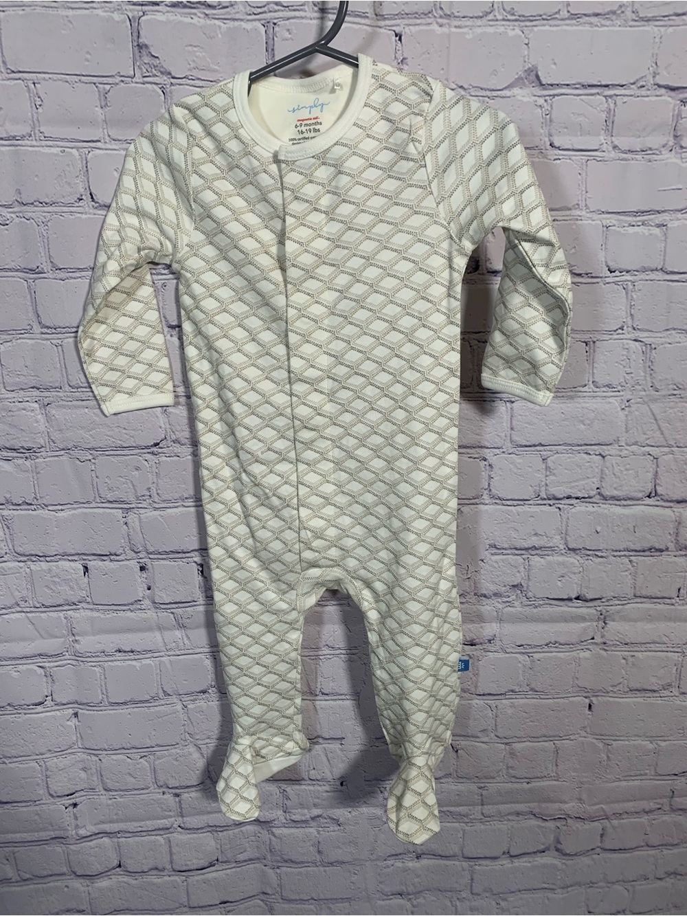 Magnetic Me Simply Printed Footie Gray Cream Sz 6-9M Organic Cotton